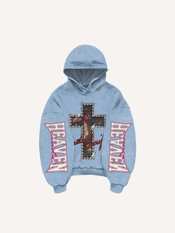 Jesus&Cross&Letter Print Slant Pockets Hoodie