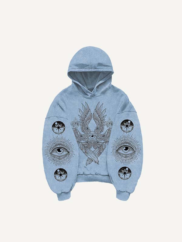 Eye&Wing Print Slant Pockets Hoodie