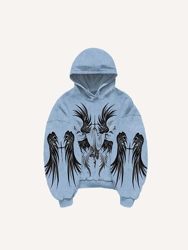 Figure&Wing Print Slant Pockets Hoodie