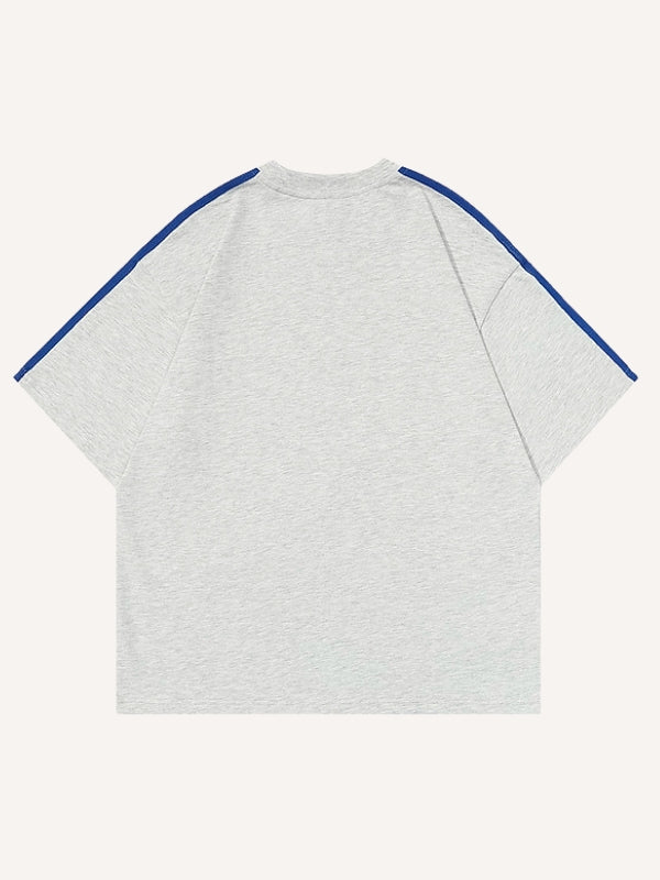 Letter&Stripe Print Round Neck T-shirt