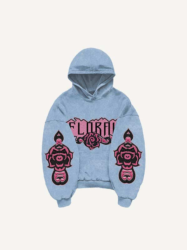 Floral Print Slant Pockets Hoodie