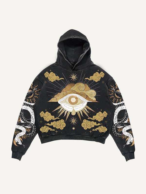 Eye&Cloud&Snake&Palm&Graphic Print Slant Pockets Hoodie