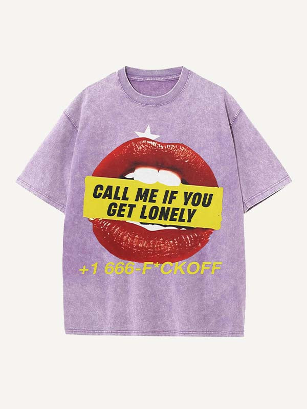 Distressed Washed Lips&Letter Print Round Neck T-shirt