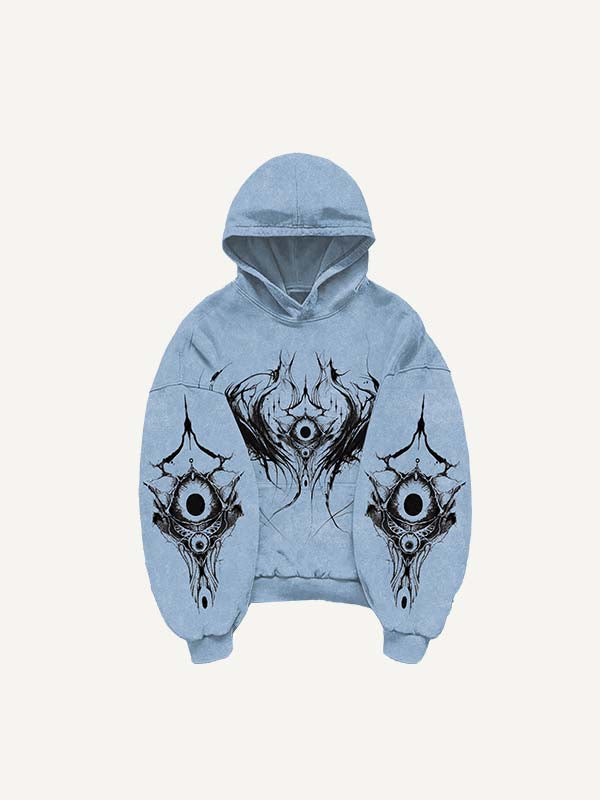 Eye&Wing&Floral Print Slant Pockets Hoodie