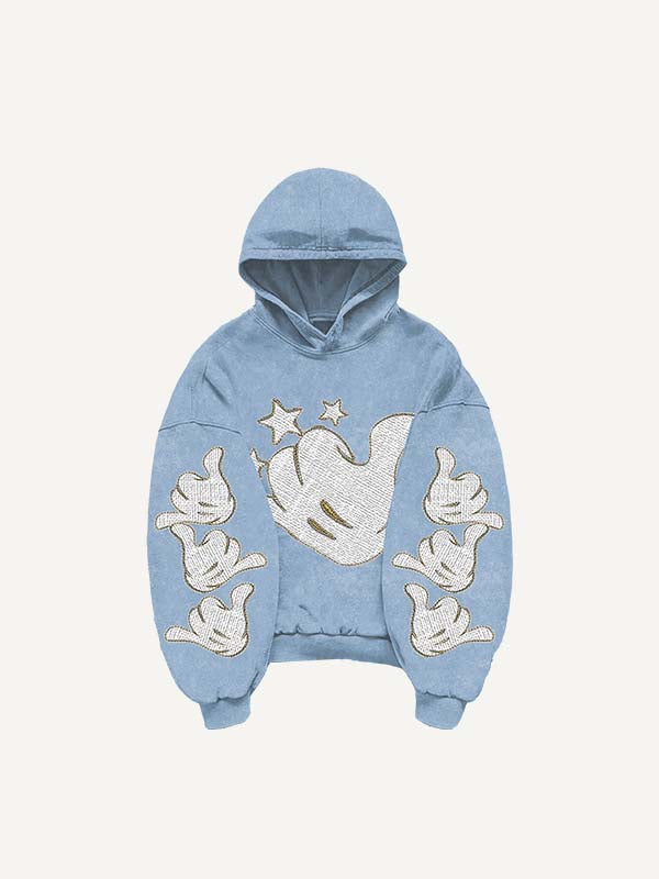 Gesture Print Slant Pockets Hoodie
