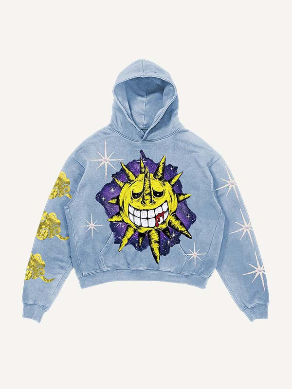 Evil Sun&Moon&Cloud&Graphic Print Slant Pockets Hoodie