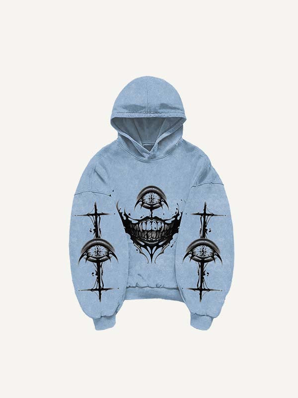 Eye&Mouth&Wing Print Slant Pockets Hoodie