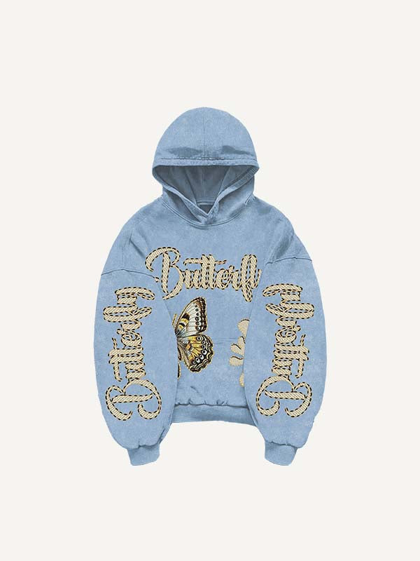 Butterfly&Graphic&Letter Print Slant Pockets Hoodie