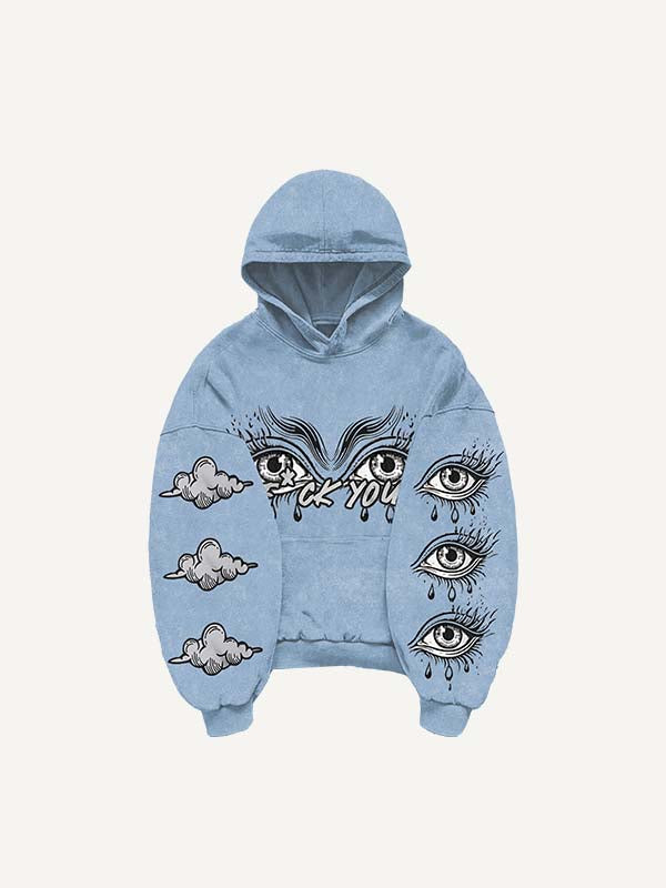 Eye&Cloud&Letter Print Slant Pockets Hoodie