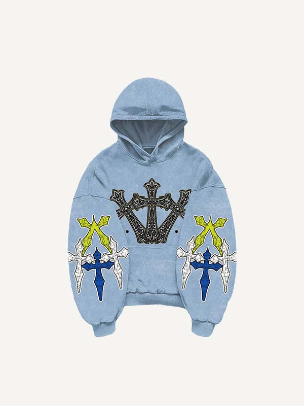Cross Print Slant Pockets Hoodie