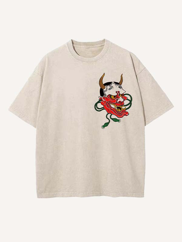 Distressed Washed Figure&Graphic Print Round Neck T-shirt