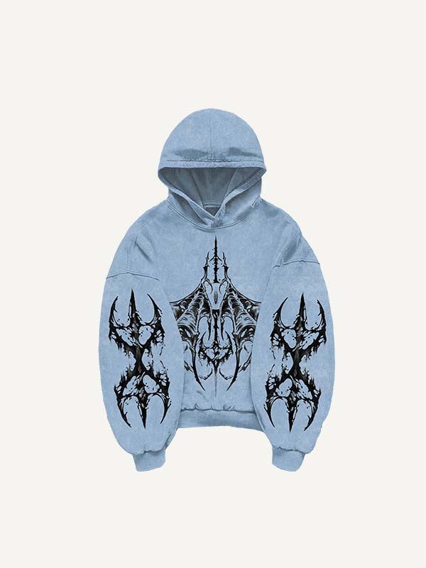 Eyeball&Wing Print Slant Pockets Hoodie