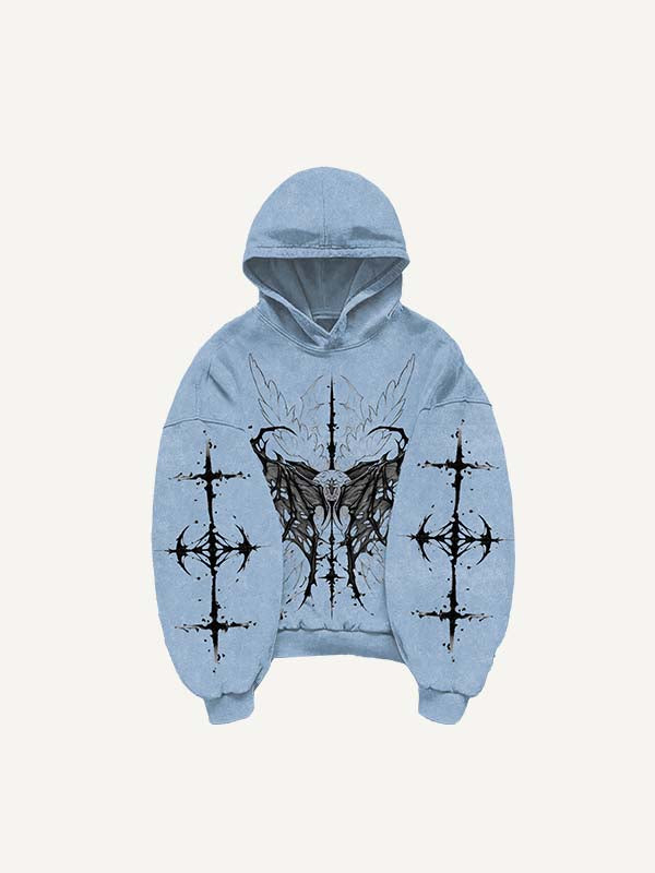 Eyeball&Wing Print Slant Pockets Hoodie