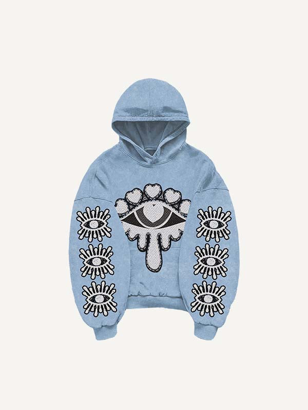 Eye&Heart Print Slant Pockets Hoodie