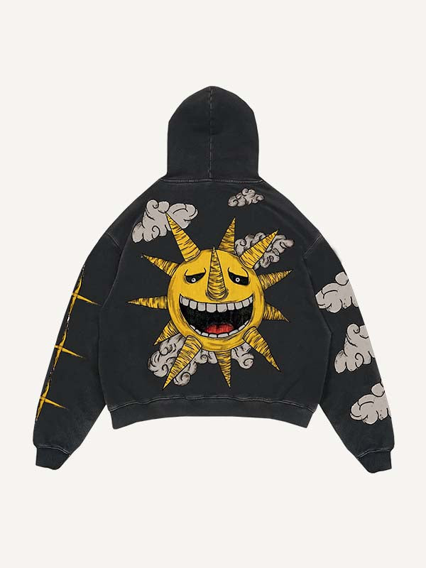 Evil Moon&Sun&Star&Cloud Print Slant Pockets Hoodie