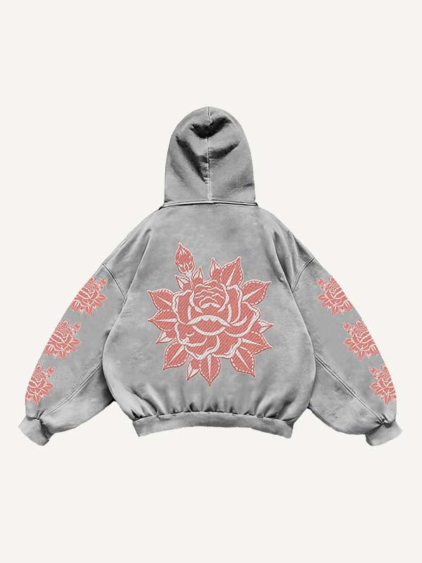 Floral Print Slant Pockets Hoodie