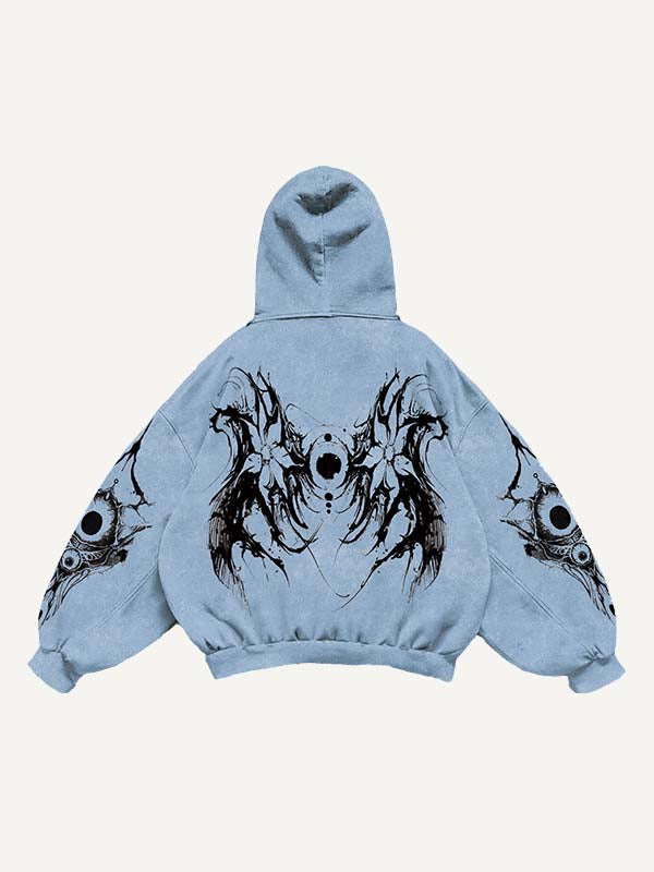 Eye&Wing&Floral Print Slant Pockets Hoodie