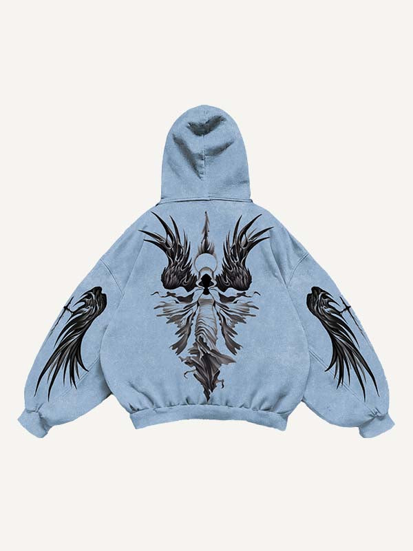 Figure&Wing Print Slant Pockets Hoodie
