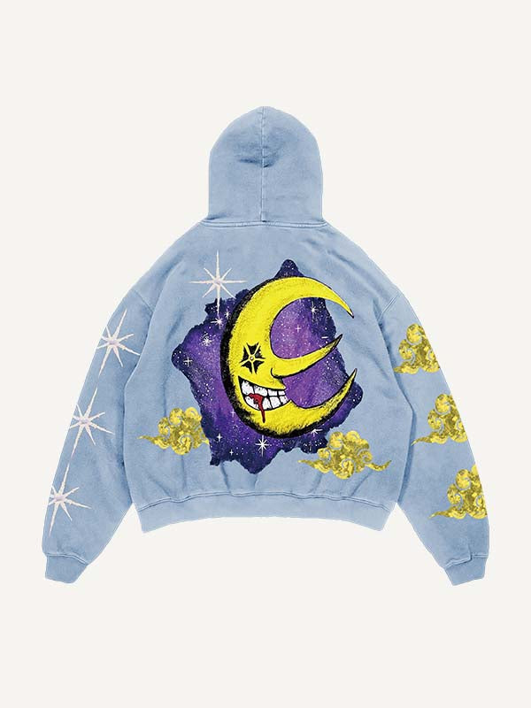 Evil Sun&Moon&Cloud&Graphic Print Slant Pockets Hoodie