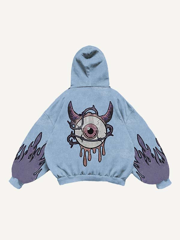 Demon Eye&Eyeball&Graphic Print Slant Pockets Hoodie