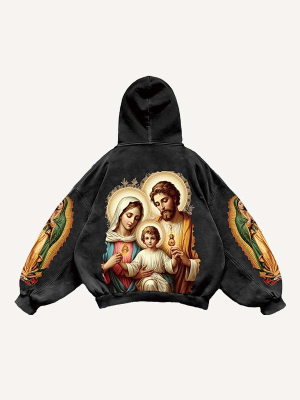 Mary&Jesus&Cross Print Slant Pockets Hoodie