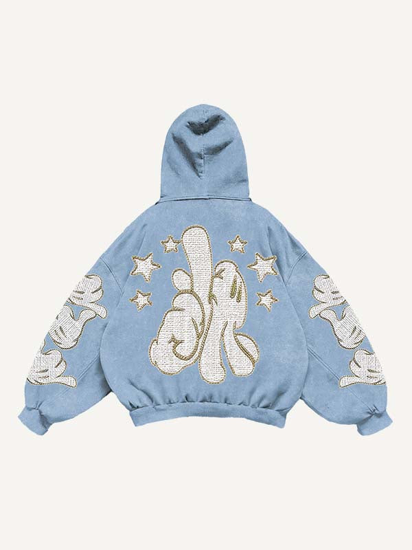 Gesture Print Slant Pockets Hoodie