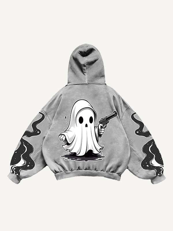 Halloween Ghost&Pistol&Graphic Print Slant Pockets Hoodie