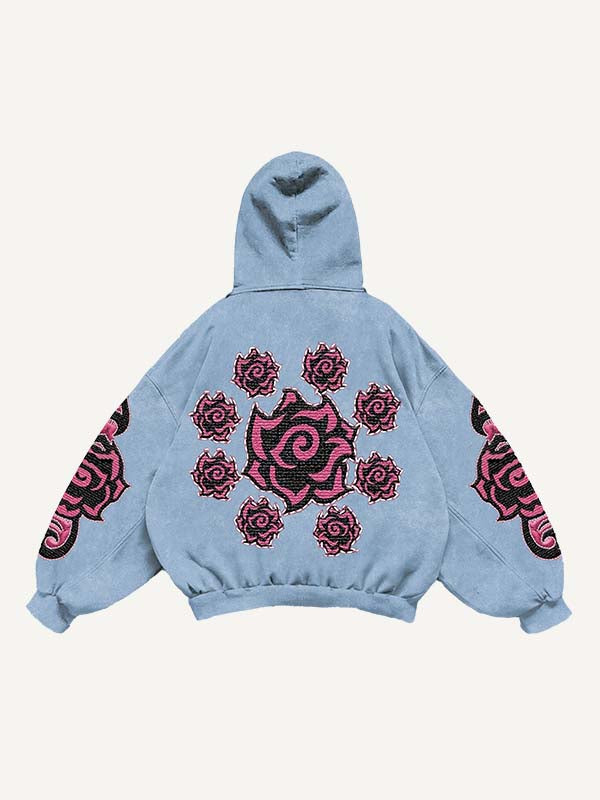 Floral Print Slant Pockets Hoodie