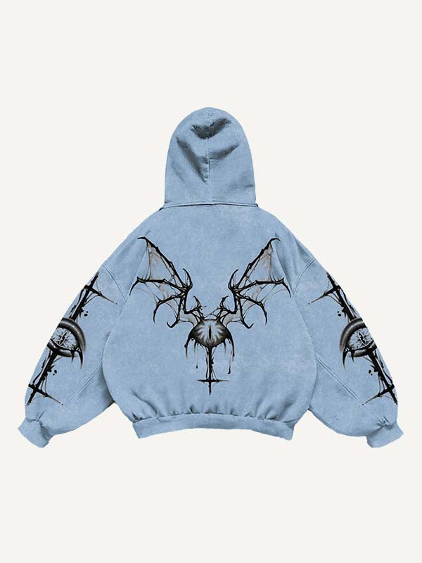 Eye&Mouth&Wing Print Slant Pockets Hoodie