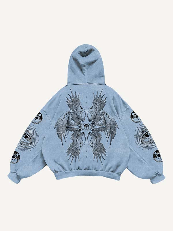 Eye&Wing Print Slant Pockets Hoodie