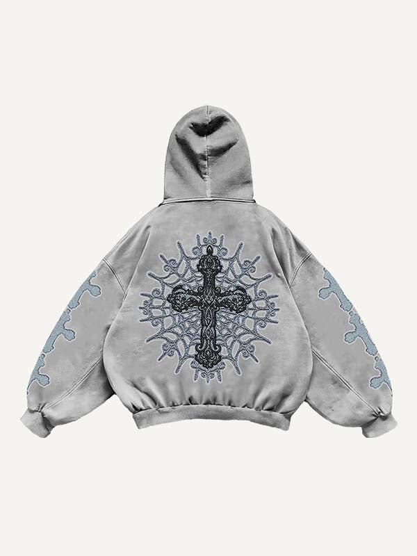 Cross Print Slant Pockets Hoodie