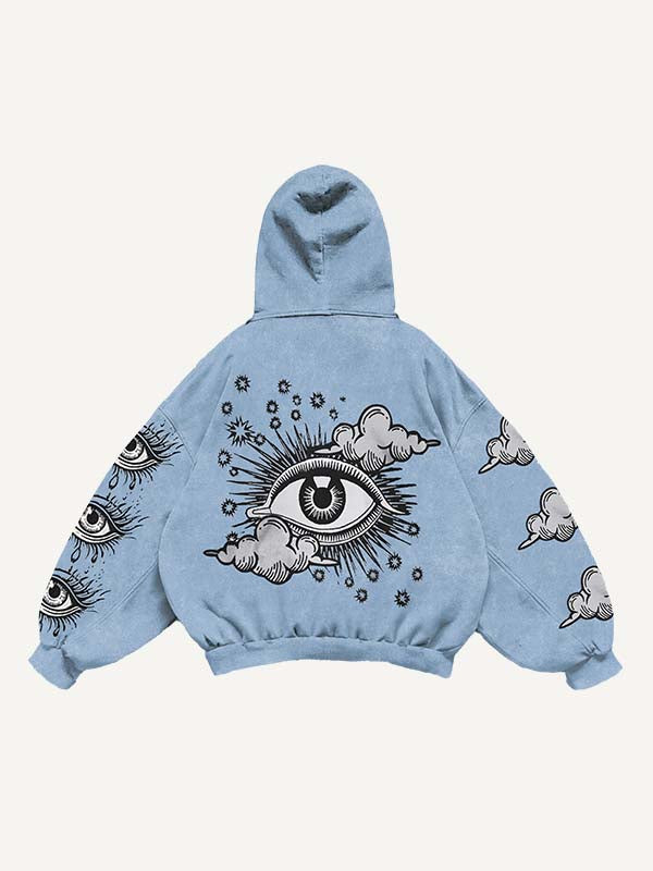 Eye&Cloud&Letter Print Slant Pockets Hoodie