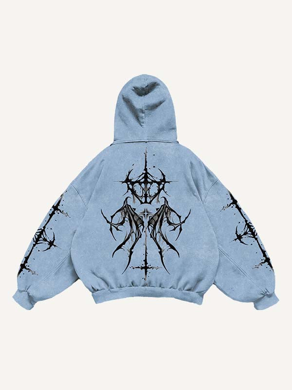 Eyeball&Wing Print Slant Pockets Hoodie