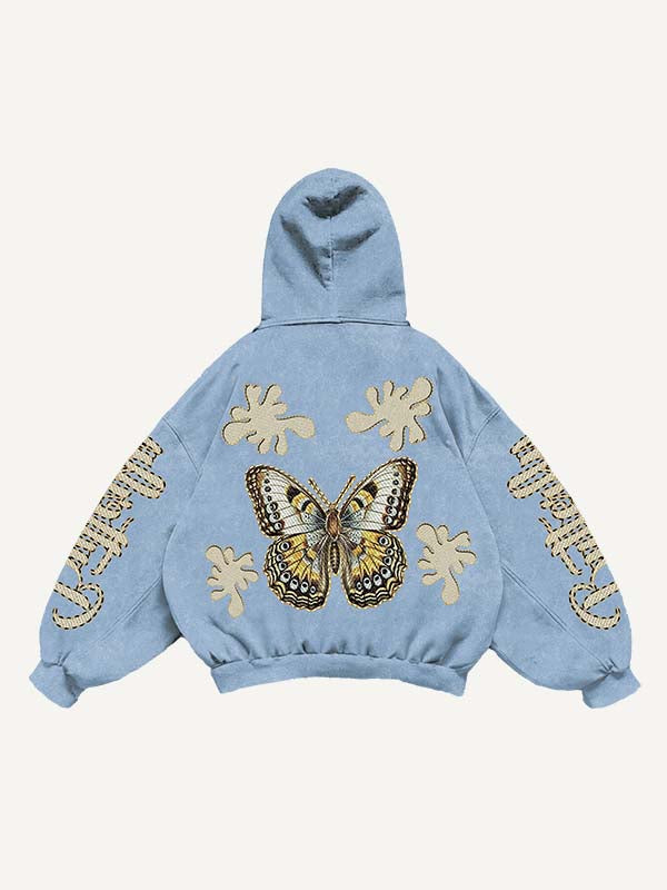 Butterfly&Graphic&Letter Print Slant Pockets Hoodie