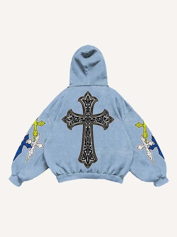 Cross Print Slant Pockets Hoodie