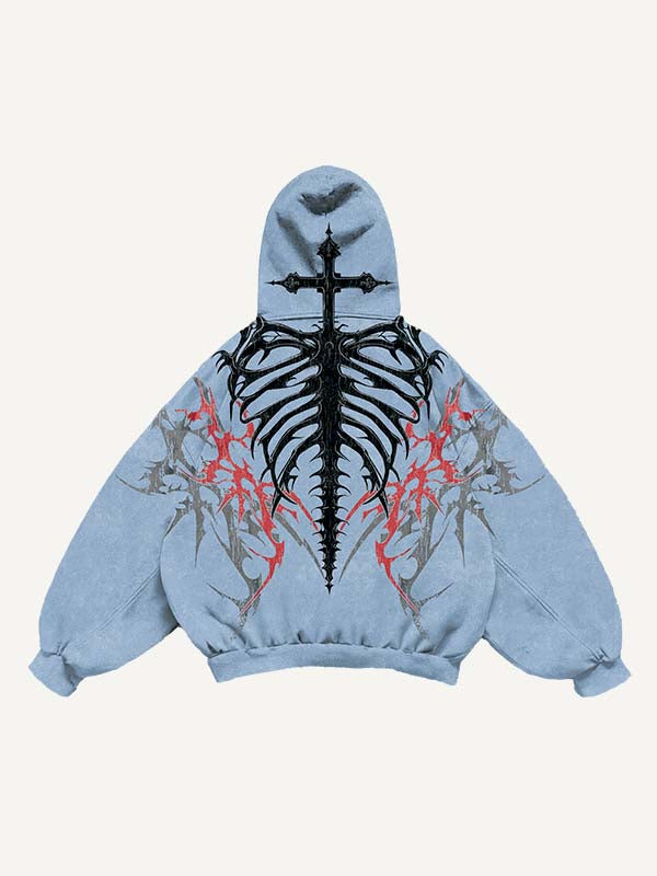 Cross&Skeleton&Graphic Print Slant Pockets Hoodie