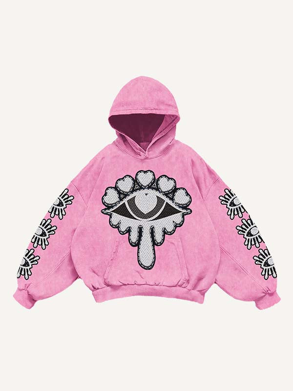 Eye&Heart Print Slant Pockets Hoodie