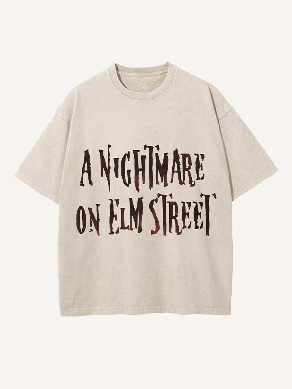 Distressed Washed Horror Print Round Neck T-shirt