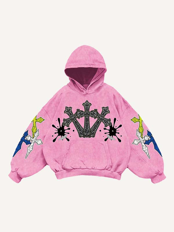 Cross Print Slant Pockets Hoodie