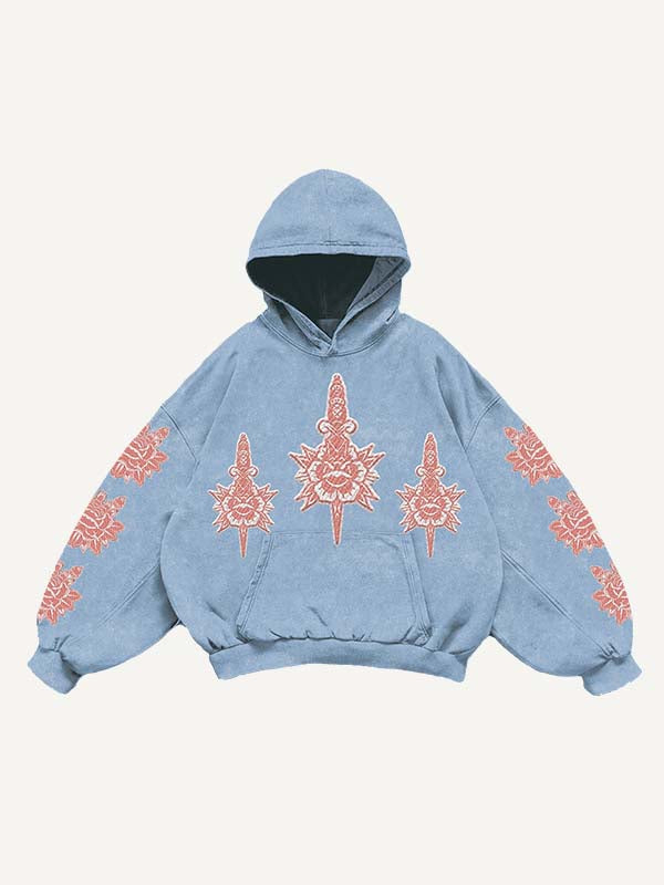 Floral Print Slant Pockets Hoodie