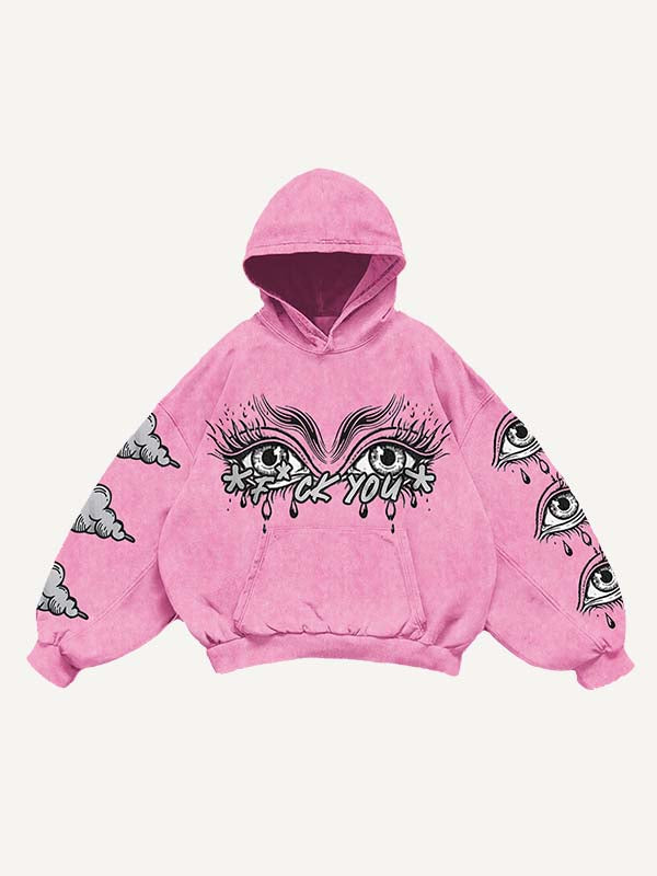 Eye&Cloud&Letter Print Slant Pockets Hoodie