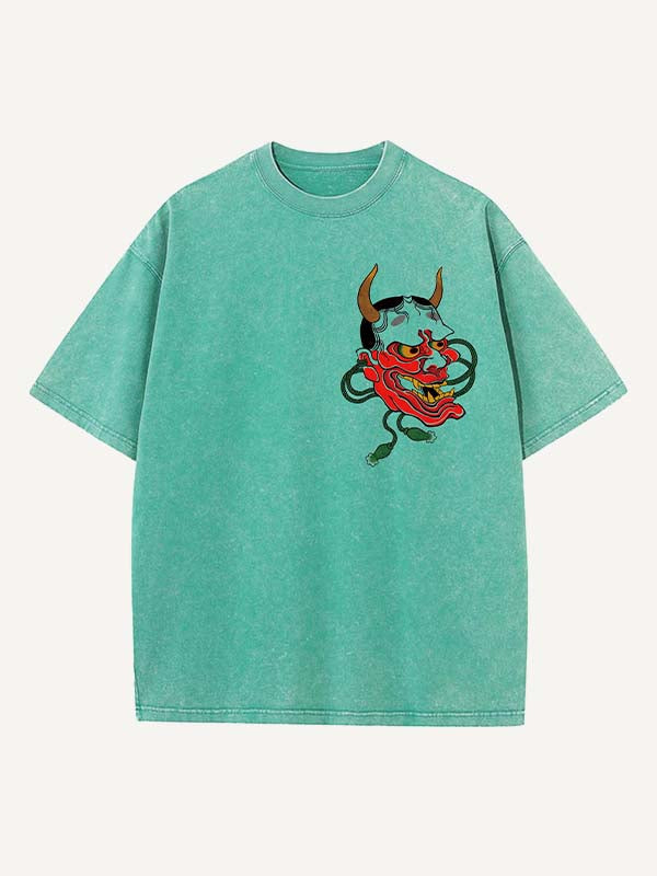 Distressed Washed Figure&Graphic Print Round Neck T-shirt