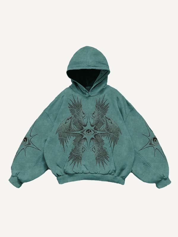 Wing&Eye&Graphic&Sword Print Slant Pockets Hoodie