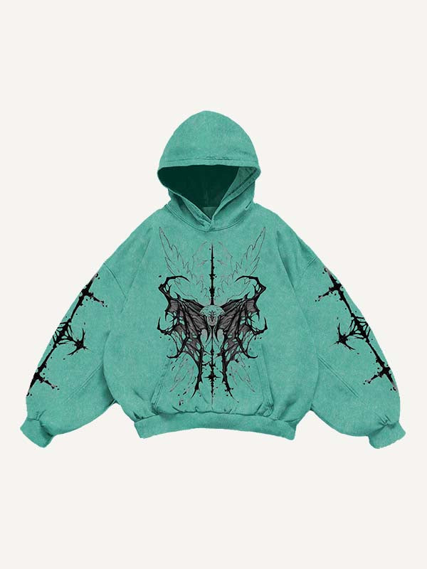 Eyeball&Wing Print Slant Pockets Hoodie