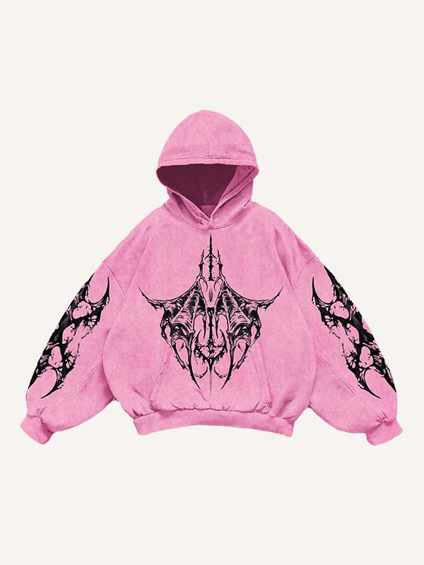 Eyeball&Wing Print Slant Pockets Hoodie