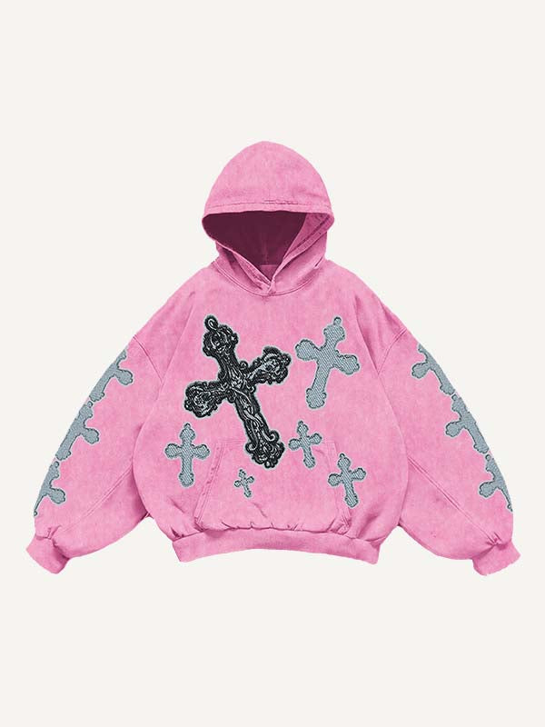 Cross Print Slant Pockets Hoodie