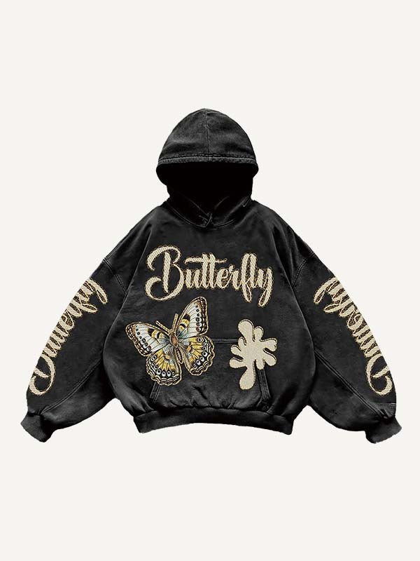Butterfly&Graphic&Letter Print Slant Pockets Hoodie