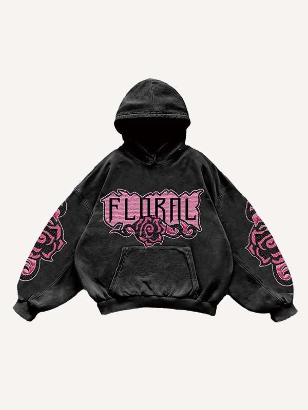 Floral Print Slant Pockets Hoodie
