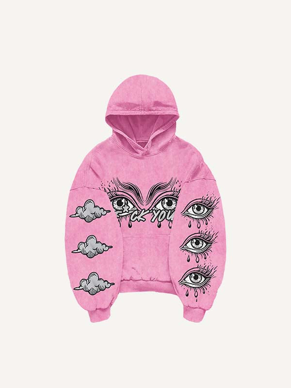 Eye&Cloud&Letter Print Slant Pockets Hoodie