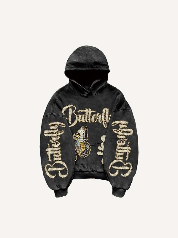 Butterfly&Graphic&Letter Print Slant Pockets Hoodie